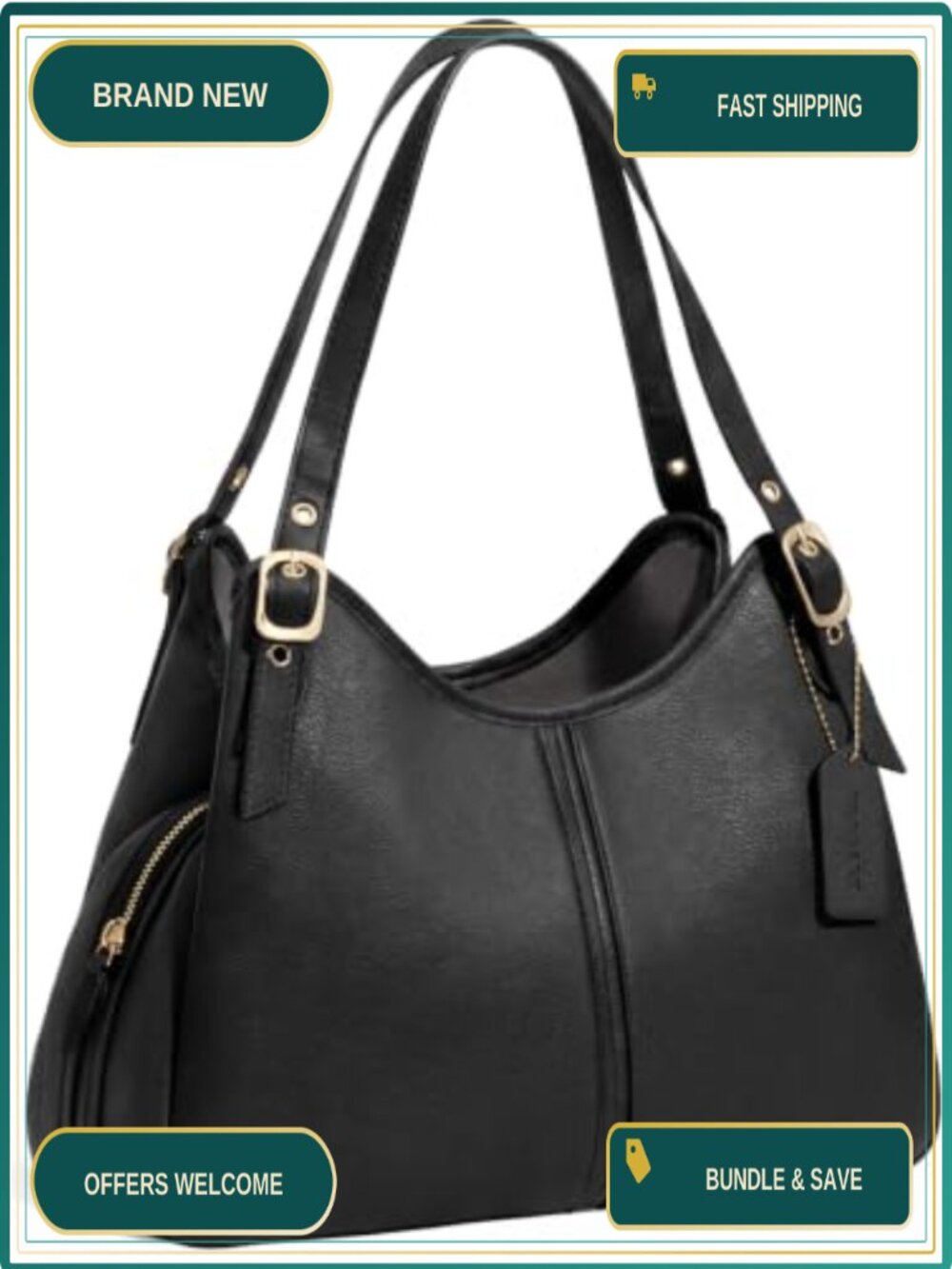 Vintage Soft PU Leather Hobo Shoulder Bag for Women Slouchy Everyday Purse